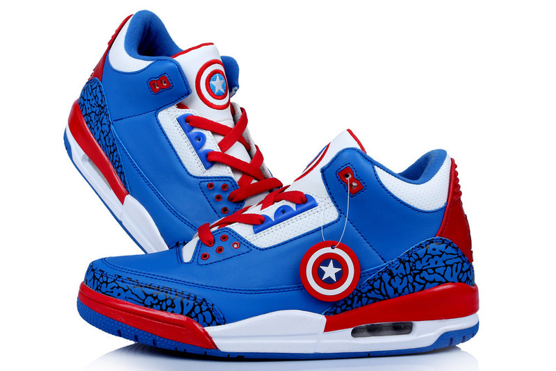 New Arrival Jordan 3 Captain America Edition Blue White Red Shoes - Click Image to Close